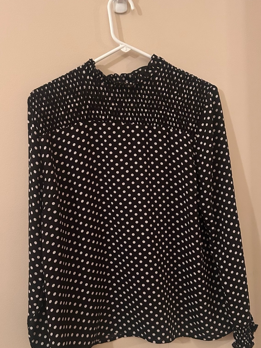 Primark Black and White Polka Dot Smocked-Neck Blouse